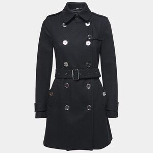 Burberry Brit Black Wool Double Breasted Coat Size 8